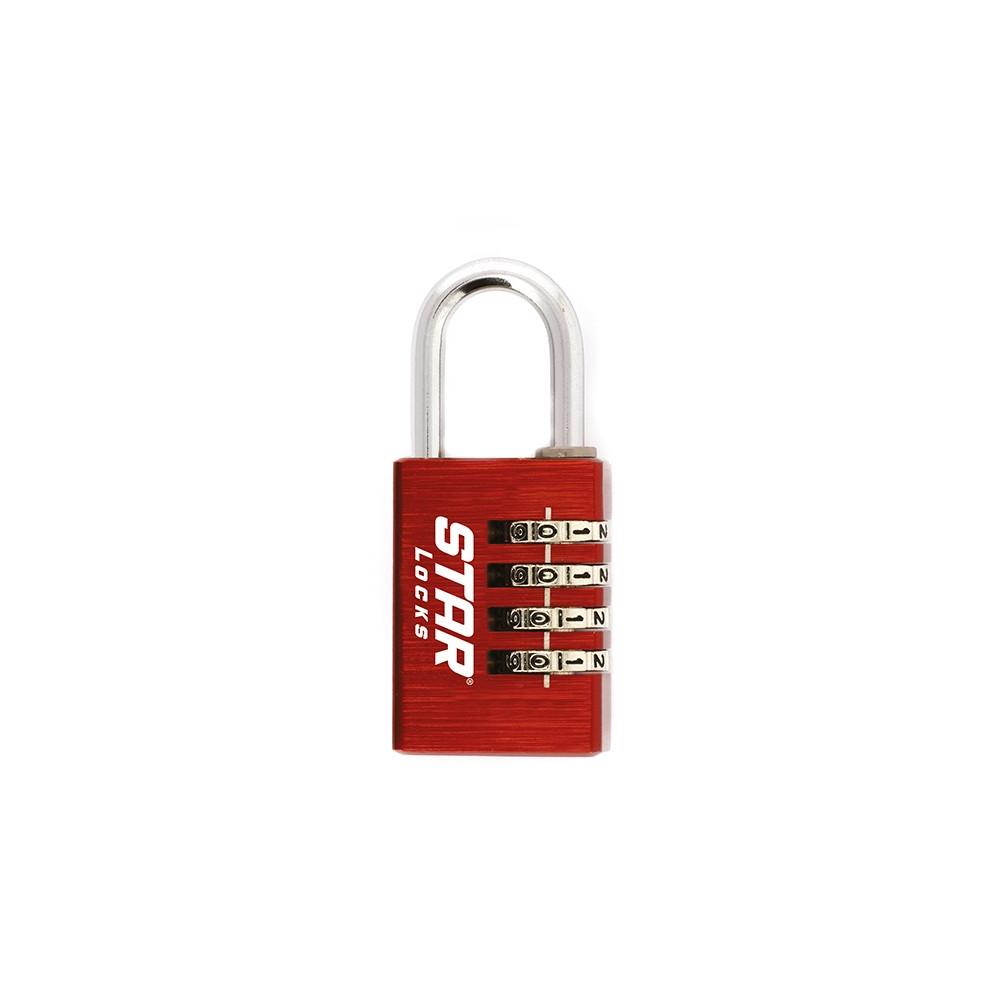 Cadenas à combinaison Star Locks - 4 chiffres - 26x78 mm - rouge