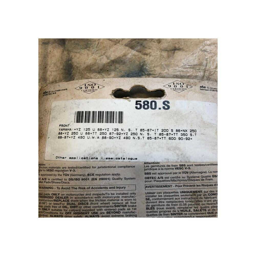 plaquette frein av sbs 580hf yamaha yz 125 85 88 it 200 yz 250 490 tt250 350 600