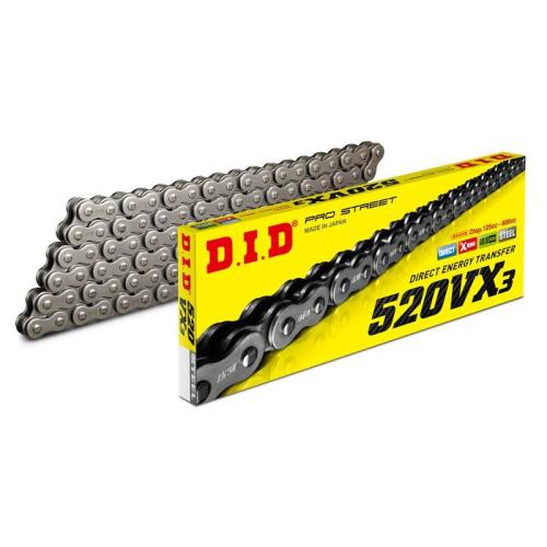 Chaine DID pas de 520 type VX3 X-Ring Or/Brut + attache à river
