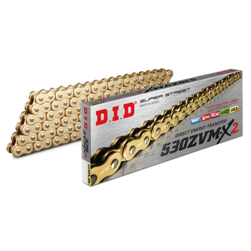 Chaine DID pas de 530 type ZVM-X2 X-Ring Or/Or + attache à river