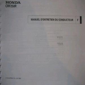 MANUEL D'ENTRETIEN DU CONDUCTEUR ATELIER RÉPARATION PDF HONDA CRF250R CRF 2003
