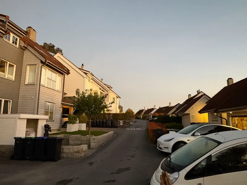 Boliger på hver sin side av en vei i Skansen