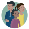 Rundes Icon, das für den Kinder- und Jugend-Bereich der Webseite steht. Dargestellt sind ein Junge und ein Mädchen im Teenageralter, sowie ein Mädchen im Grundschulalter.