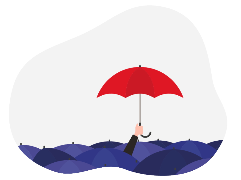 Hand mit Regenschirm zeigt aus Wasser