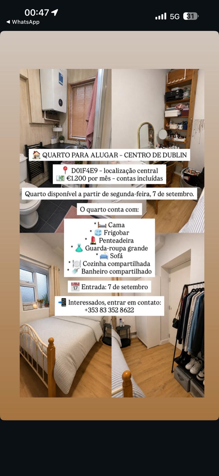 Quarto para alugar - Centro de Dublin