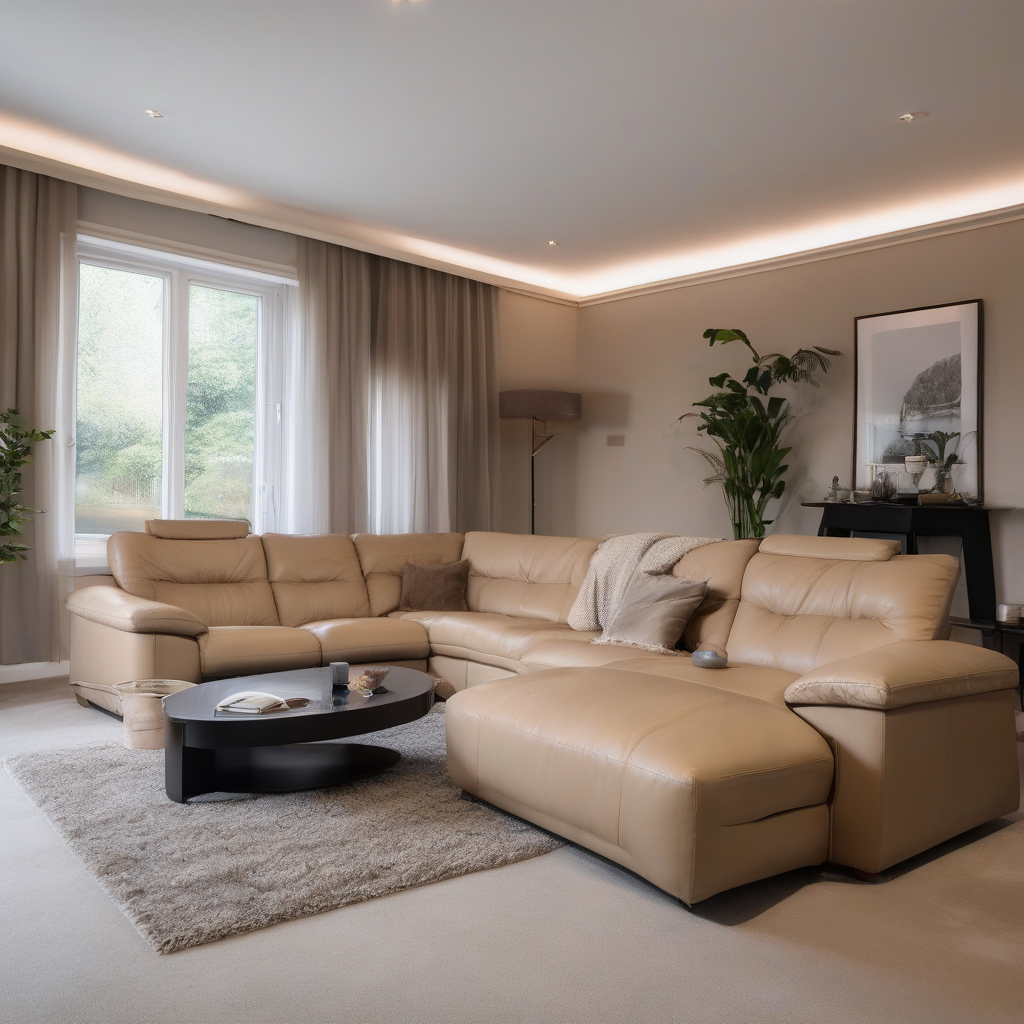 Beige leather corner sofa