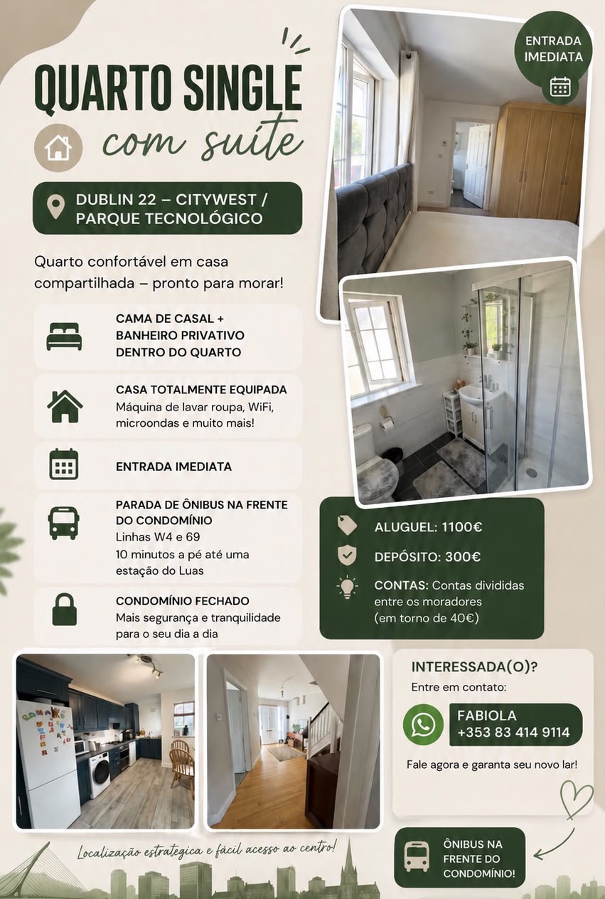 Quarto single com banheiro privativo em Dublin 22