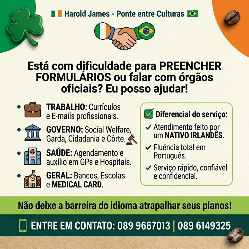 Assistência para preenchimento de formulários e órgãos oficiais