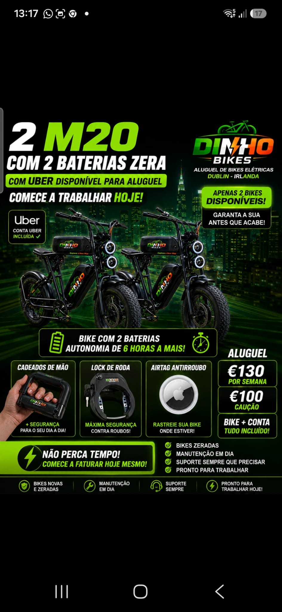Aluguel de bikes elétricas com 2 baterias