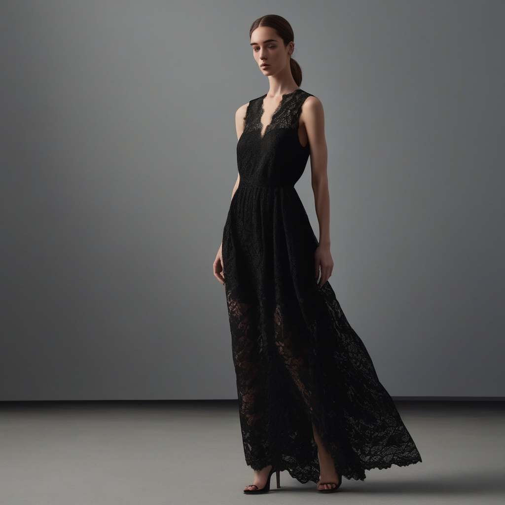 Vestido longo preto de renda Zara