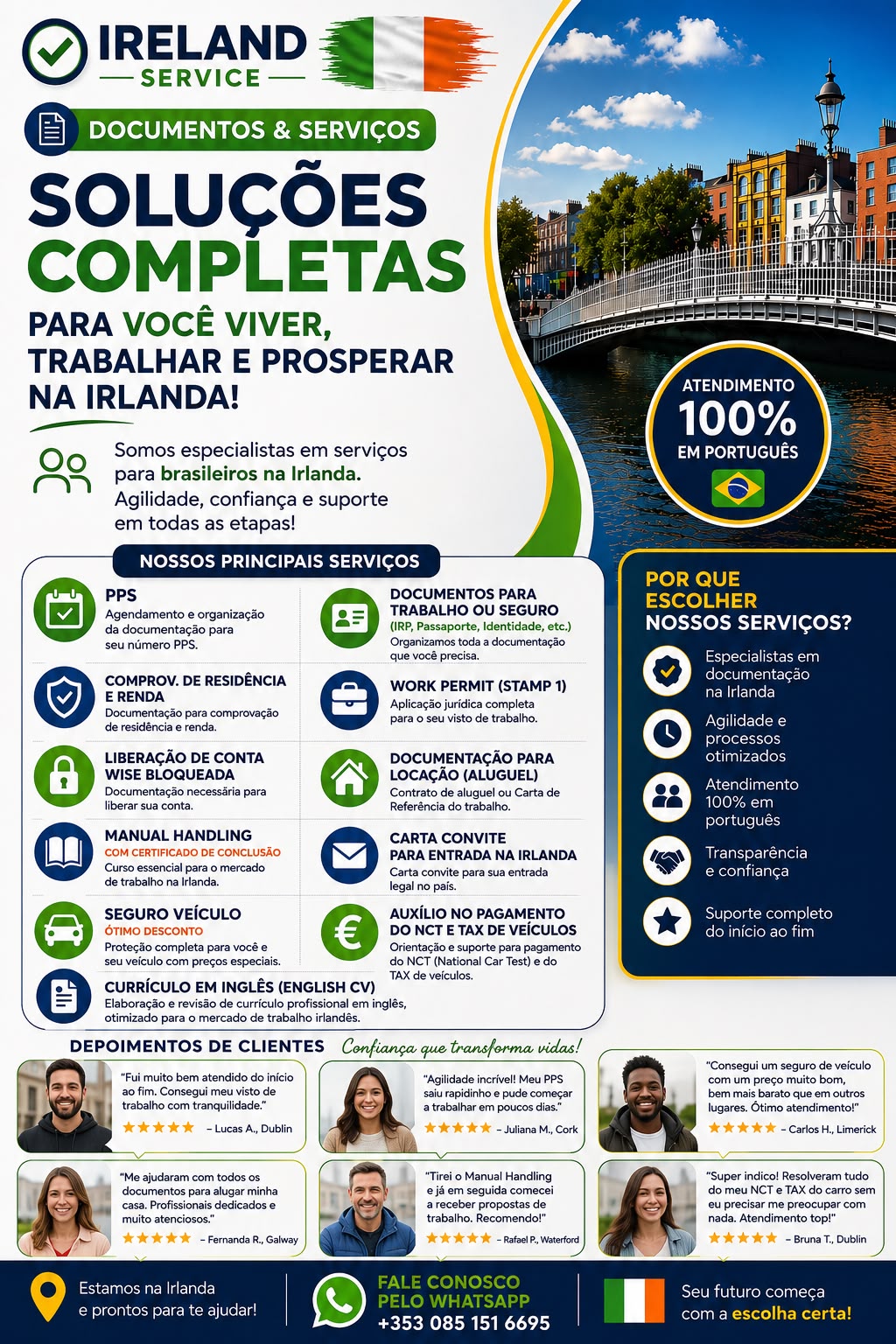 Serviços de documentação e atendimento em português na Irlanda