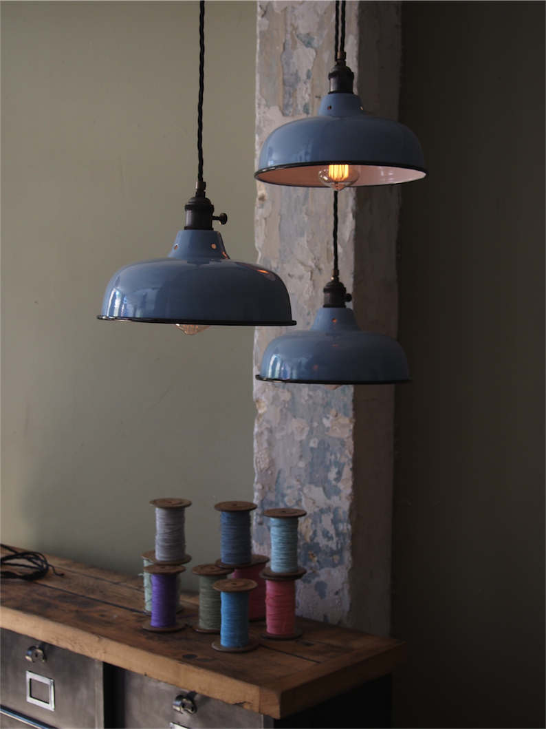 abat jour emaille lampe industrielle bleu ciel – Image 2