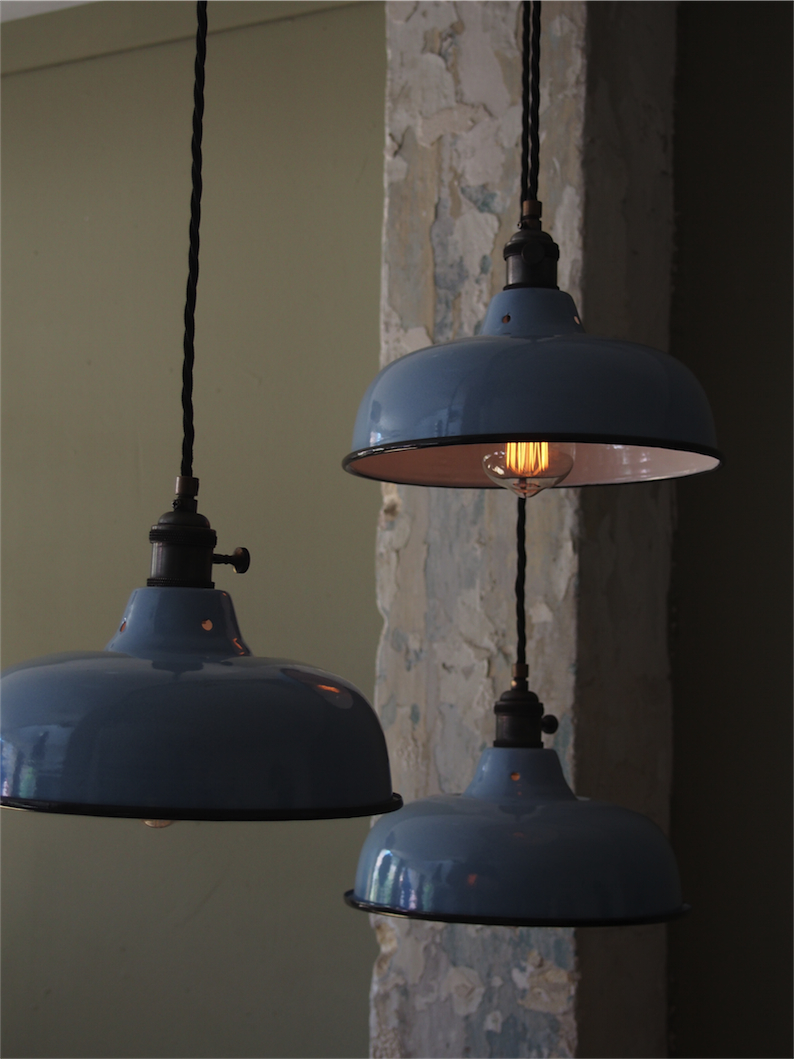 abat jour emaille lampe industrielle bleu ciel – Image 4
