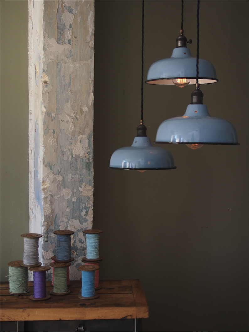 abat jour emaille lampe industrielle bleu ciel – Image 12