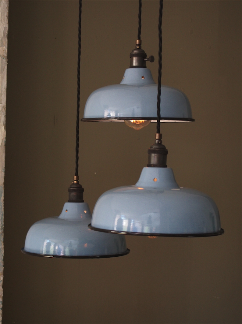 abat jour emaille lampe industrielle bleu ciel – Image 3