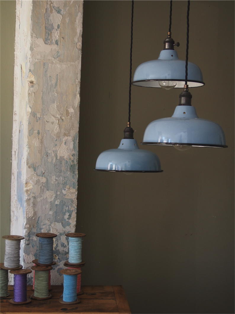 abat jour emaille lampe industrielle bleu ciel – Image 14