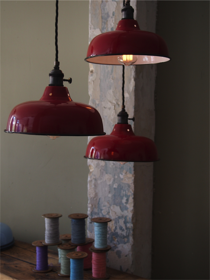 abat jour emaille lampe industrielle rouge – Image 10