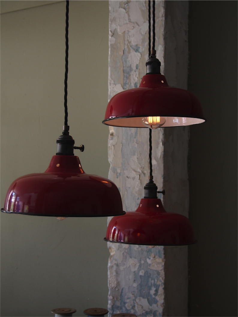 abat jour emaille lampe industrielle rouge – Image 11