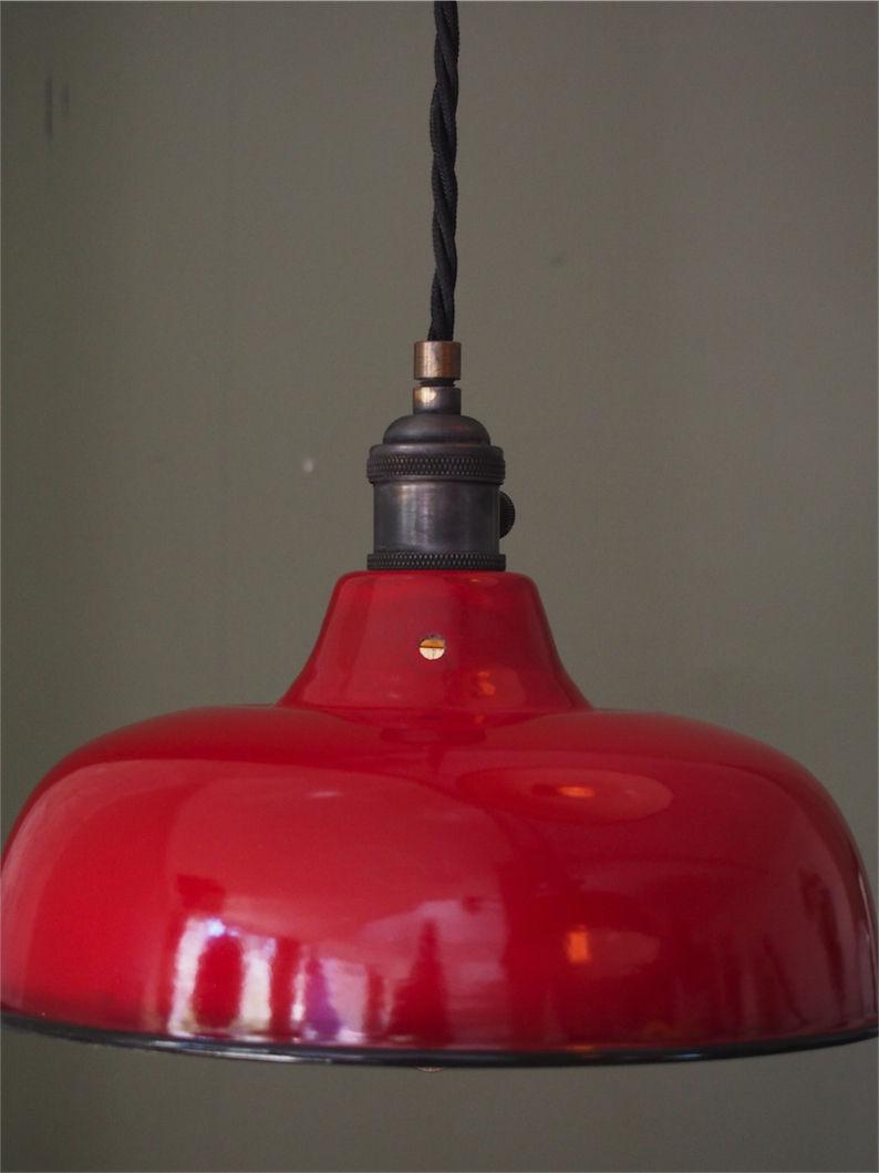 abat jour emaille lampe industrielle rouge – Image 4