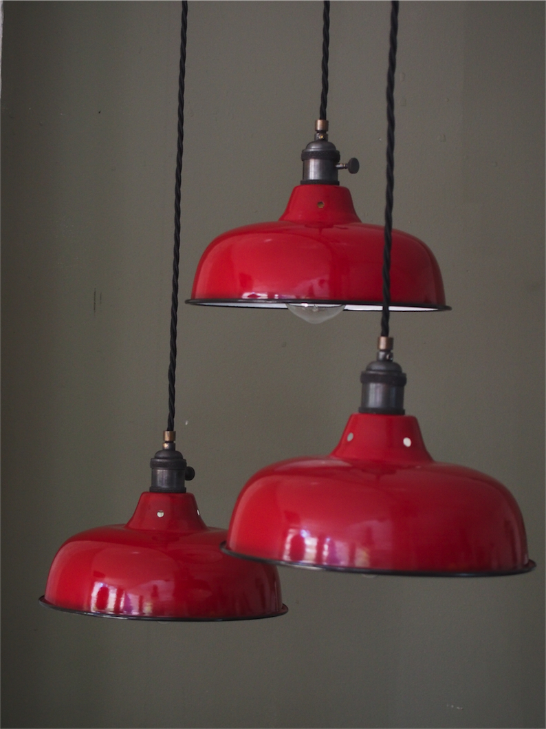 abat jour emaille lampe industrielle rouge – Image 2