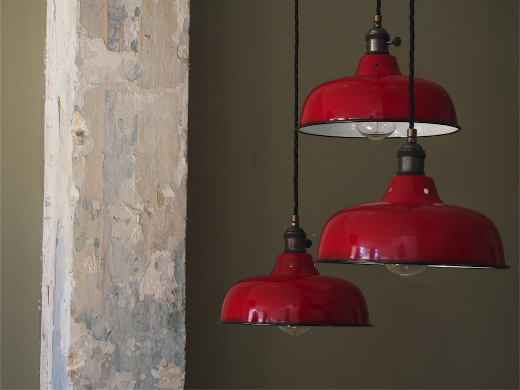 abat jour emaille lampe industrielle rouge – Image 3