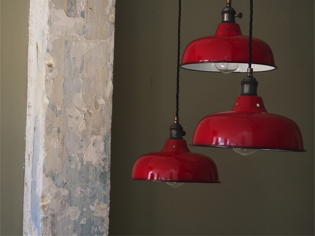 abat jour emaille lampe industrielle rouge – Image 12