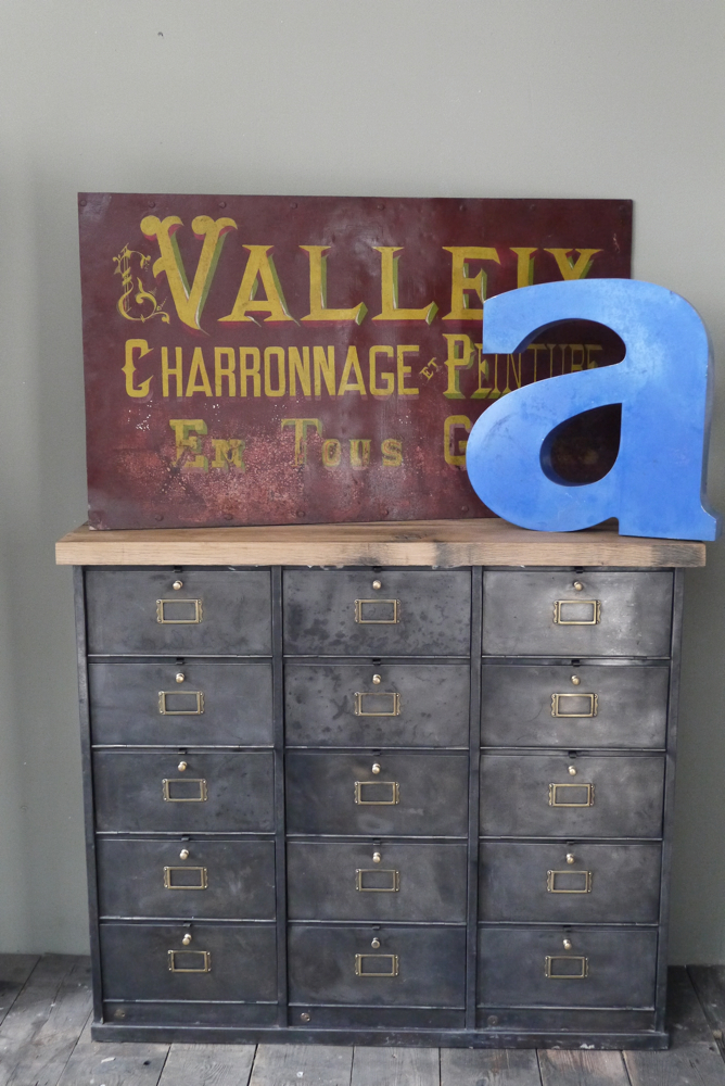 ancien meuble console 15 casiers industriel a clapet Roneo 1940 plateau chene massif – Image 12