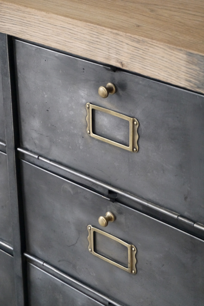 ancien meuble console 15 casiers industriel a clapet Roneo 1940 plateau chene massif – Image 5