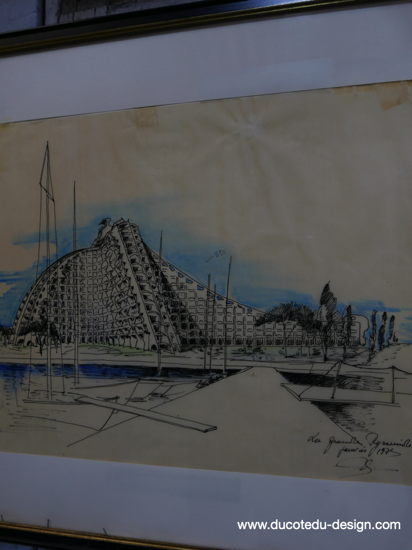 magnifique dessin de 1973 d'architecte Jean Balladur pyramide de la grande motte – Image 2