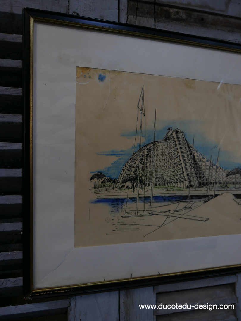 magnifique dessin de 1973 d'architecte Jean Balladur pyramide de la grande motte – Image 4