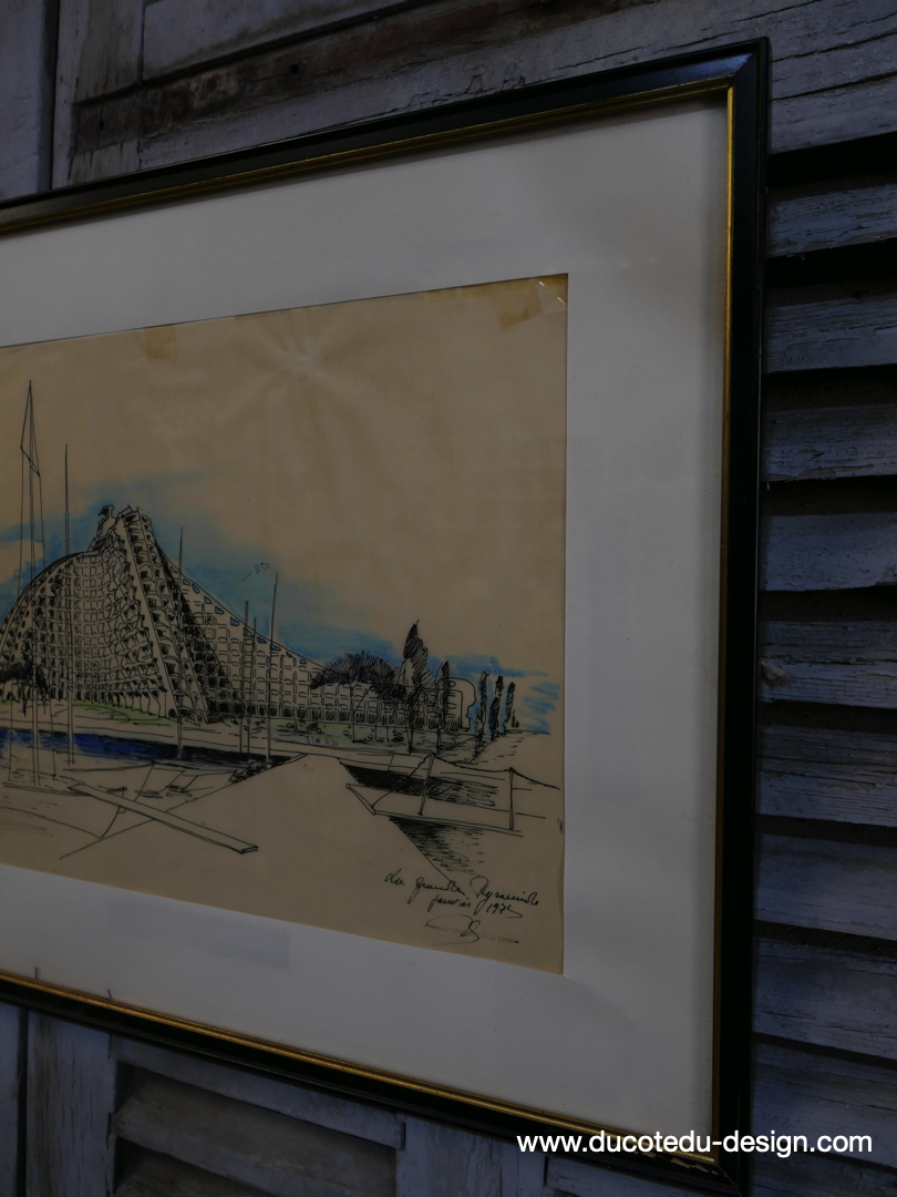magnifique dessin de 1973 d'architecte Jean Balladur pyramide de la grande motte – Image 5