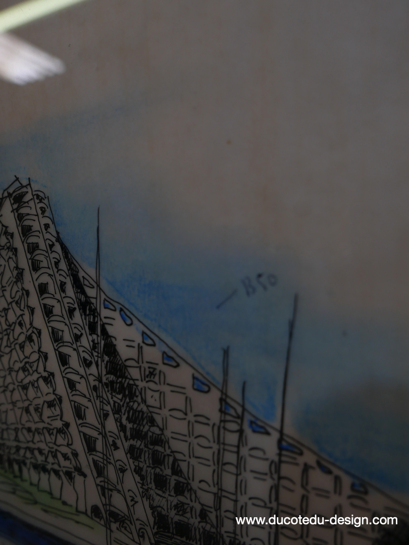 magnifique dessin de 1973 d'architecte Jean Balladur pyramide de la grande motte – Image 8