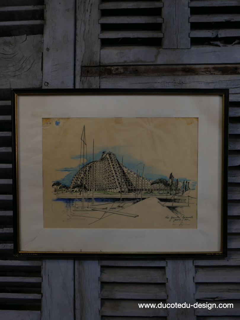 magnifique dessin de 1973 d'architecte Jean Balladur pyramide de la grande motte – Image 3