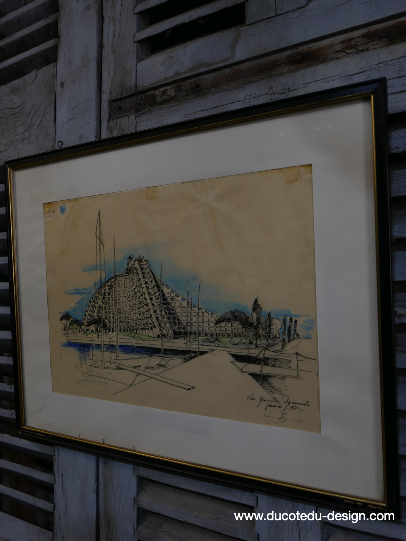 magnifique dessin de 1973 d'architecte Jean Balladur pyramide de la grande motte – Image 11