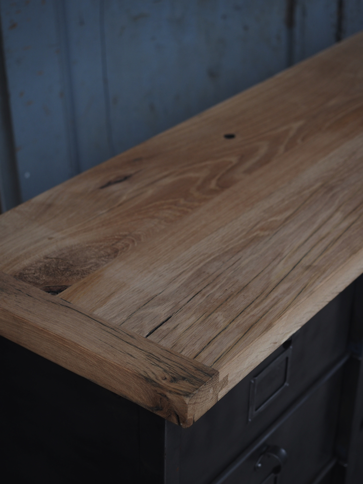 ancien grand meuble 12 casiers industriel strafor plateauchene massif – Image 6