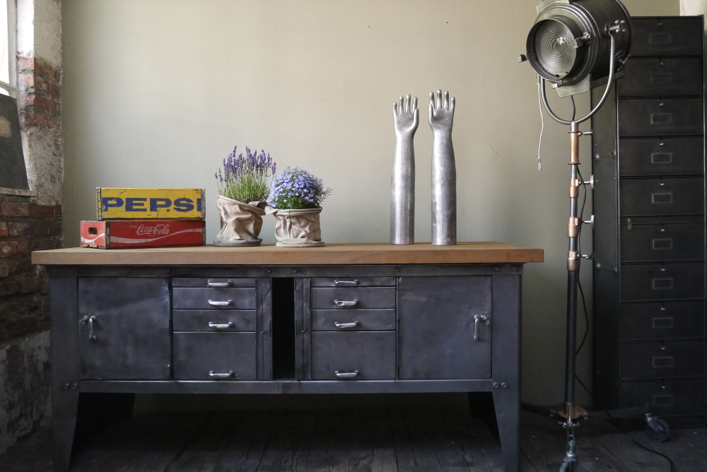 grand etabli bureau console industriel biguet atelier Renault – Image 3