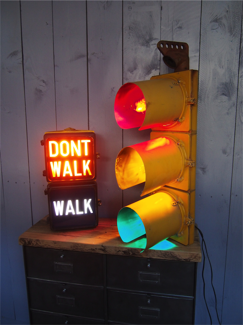 New York feu dont walk americain vintage USA jaune d'origine – Image 14