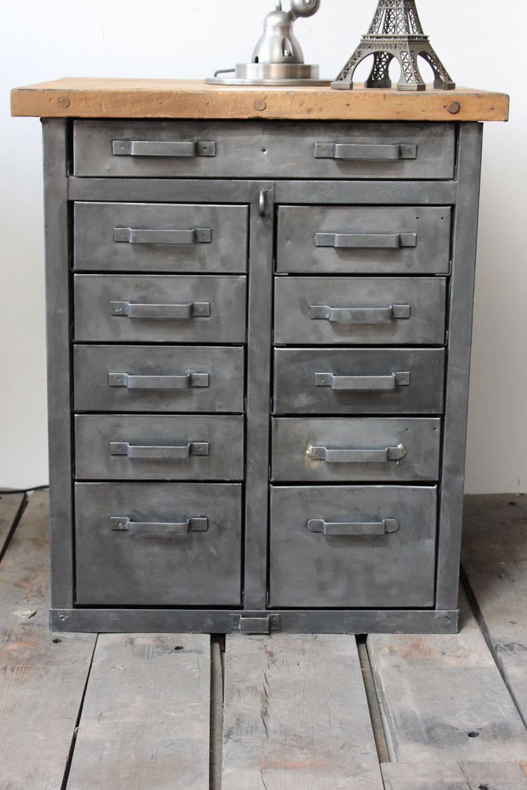 etabli d'atelier industriel metal 11 tiroirs plateau bois massif – Image 2