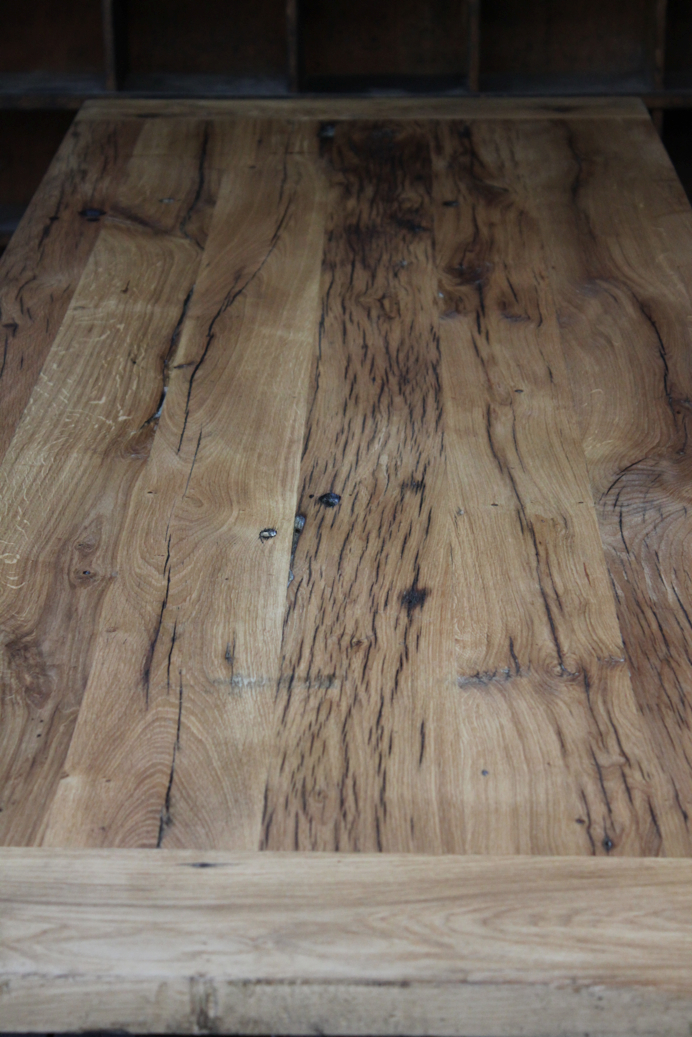 grande table industrielle plateau chene massif pietement fonte – Image 5