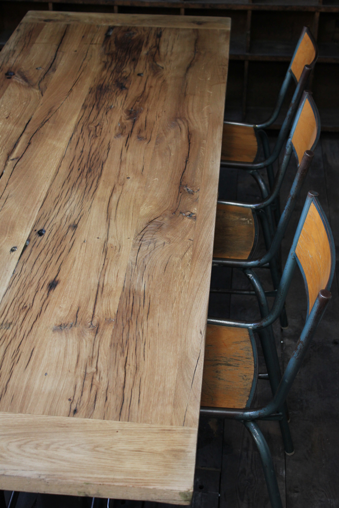 grande table industrielle plateau chene massif pietement fonte – Image 18