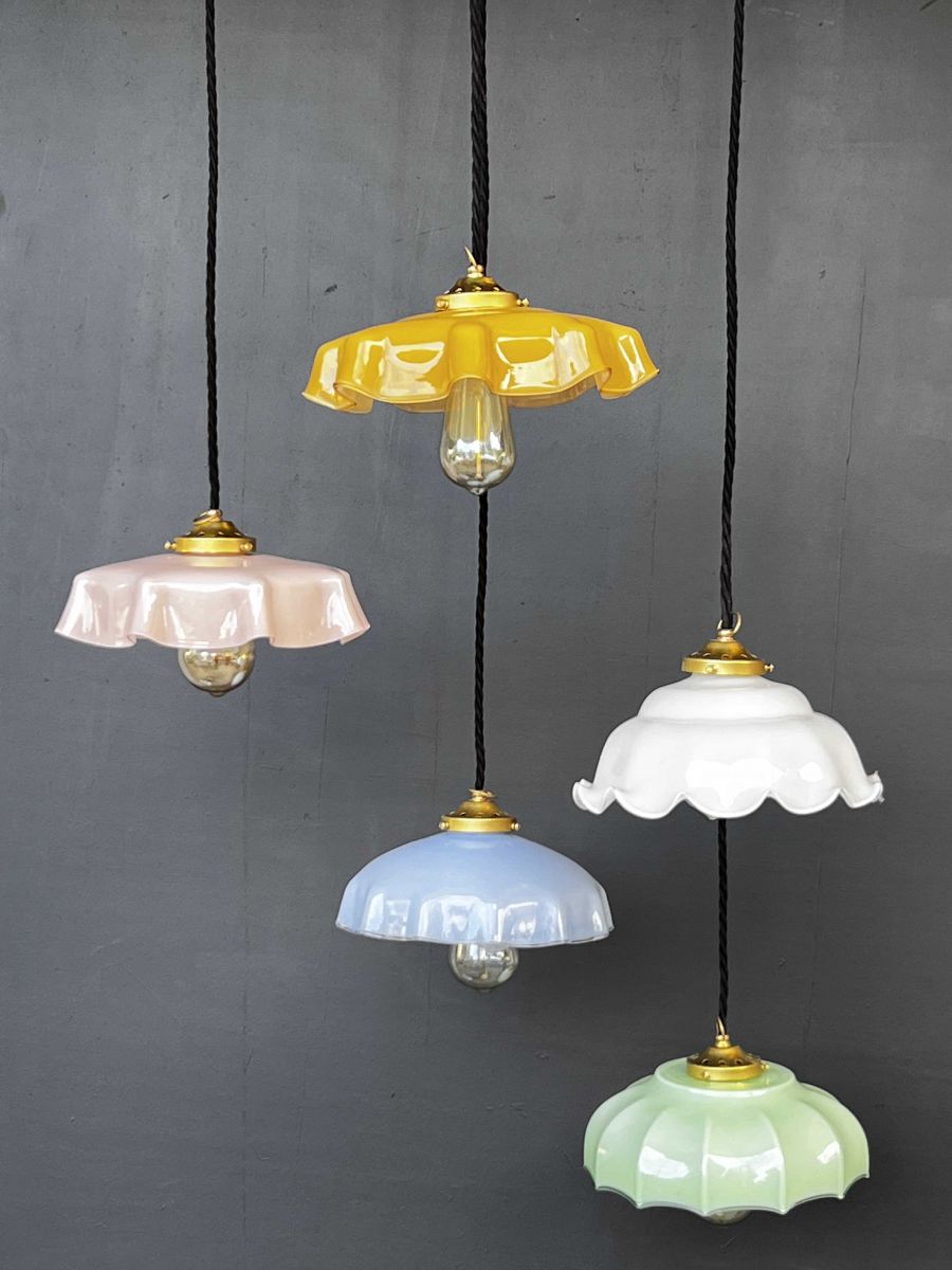 1 abat jour suspention so chic opaline lampe vintage – Image 3