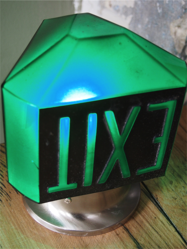 rare Lampe verte exit USA 3 faces socle metal – Image 4