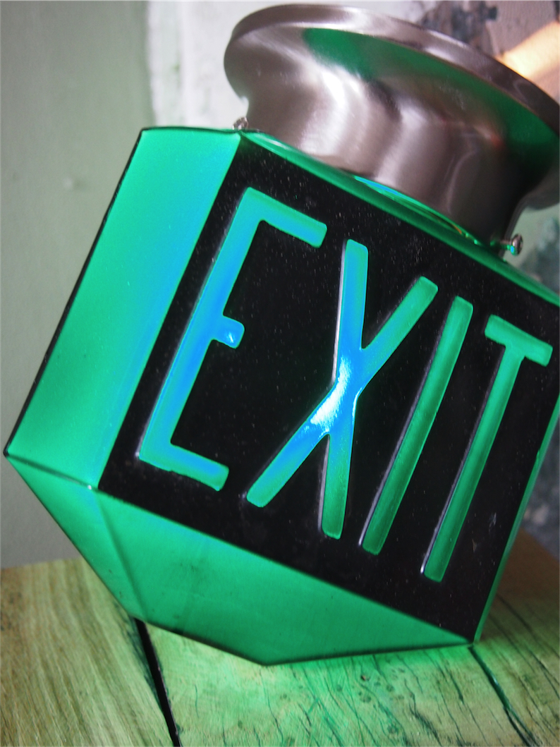 rare Lampe verte exit USA 3 faces socle metal – Image 2