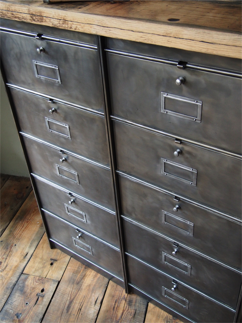 ancien meuble console 10 casiers industriel a clapet roneo 1950 plateau chene massif – Image 4