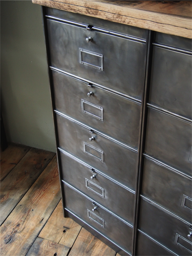 ancien meuble console 10 casiers industriel a clapet roneo 1950 plateau chene massif – Image 6