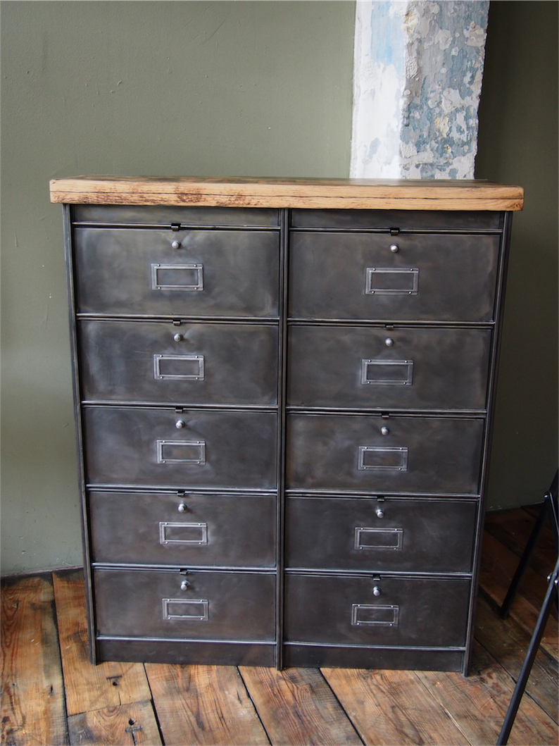 ancien meuble console 10 casiers industriel a clapet roneo 1950 plateau chene massif – Image 7