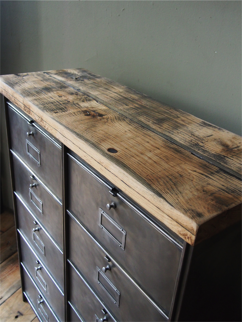 ancien meuble console 10 casiers industriel a clapet roneo 1950 plateau chene massif – Image 8