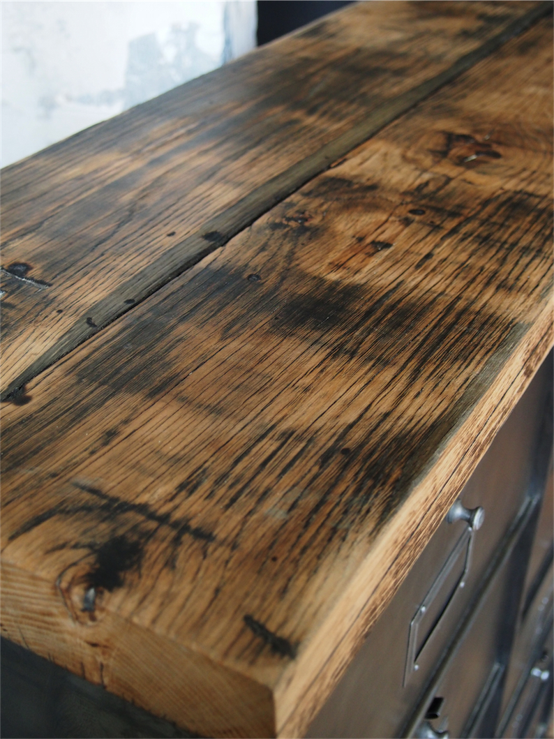 ancien meuble console 10 casiers industriel a clapet roneo 1950 plateau chene massif – Image 15