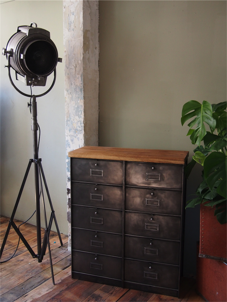 ancien meuble console 10 casiers industriel a clapet roneo 1950 plateau chene massif – Image 3