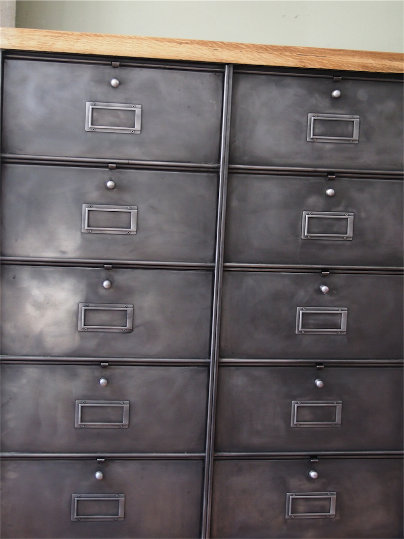 ancien meuble console 10 casiers industriel a clapet roneo 1950 plateau chene massif – Image 5